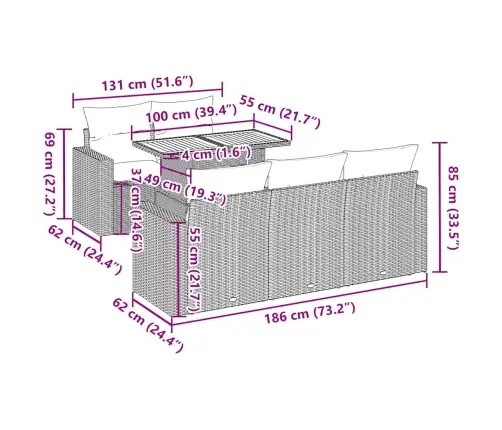 6-Osaline Aiadiivani Komplekt Patjadega, Hall, Polürotang