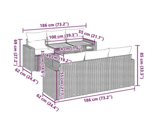 7-Daļīgs Dārza Dīvāna Komplekts Ar Matračiem, Melna Pe Vidaxl