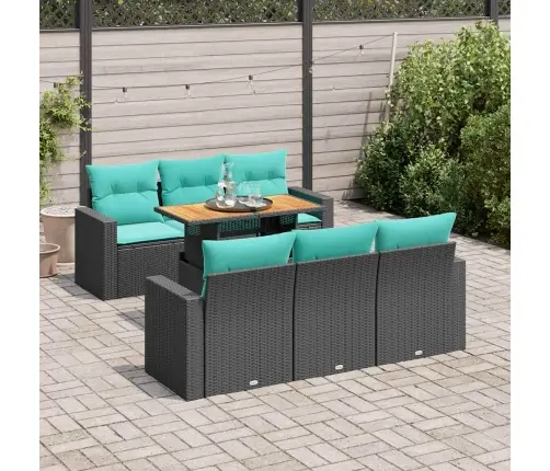 7-Daļīgs Dārza Dīvāna Komplekts Ar Matračiem, Melna Pe Vidaxl