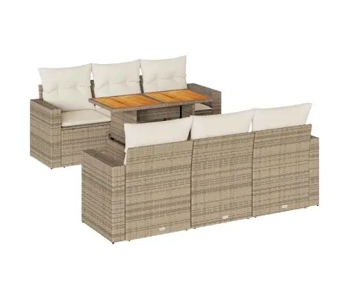 7-Daļīgs Dārza Dīvāna Komplekts, Matrači, Bēša Pe Rotangpalma Vidaxl