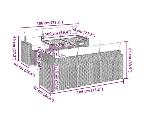 7-Daļīgs Dārza Dīvāna Komplekts, Matrači, Bēša Pe Rotangpalma Vidaxl