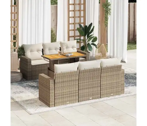 7-Daļīgs Dārza Dīvāna Komplekts, Matrači, Bēša Pe Rotangpalma Vidaxl