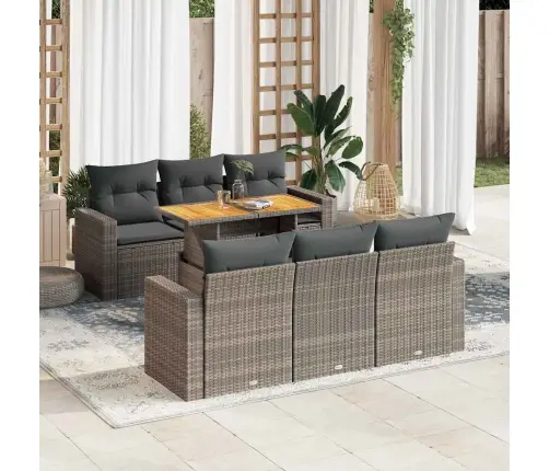 7-Daļīgs Dārza Dīvāna Komplekts, Matrači, Pelēka Pe Rotangpalma Vidaxl