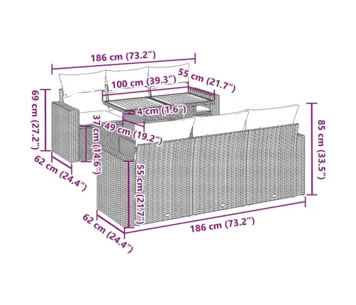 7-Daļīgs Dārza Dīvāna Komplekts, Matrači, Pelēka Pe Rotangpalma Vidaxl