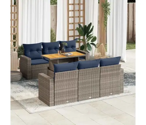 7-Daļīgs Dārza Dīvāna Komplekts, Matrači, Pelēka Pe Rotangpalma Vidaxl