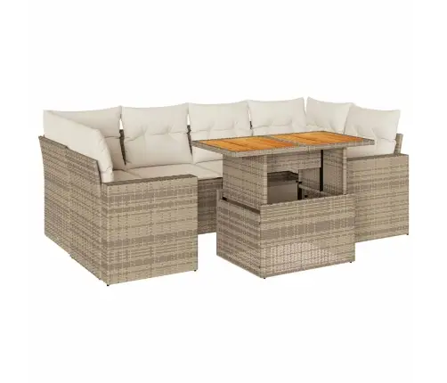 7-Daļīgs Dārza Dīvāna Komplekts, Matrači, Bēša Pe Rotangpalma Vidaxl