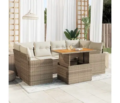 7-Daļīgs Dārza Dīvāna Komplekts, Matrači, Bēša Pe Rotangpalma Vidaxl