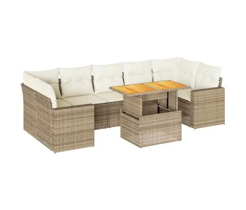 8-Daļīgs Dārza Dīvāna Komplekts, Matrači, Bēša Pe Rotangpalma Vidaxl