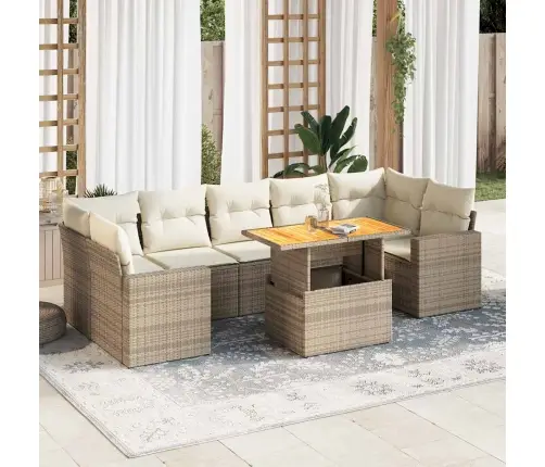 8-Daļīgs Dārza Dīvāna Komplekts, Matrači, Bēša Pe Rotangpalma Vidaxl