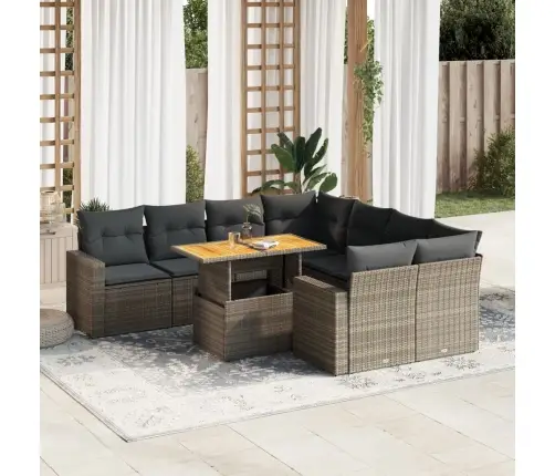 9-Daļīgs Dārza Dīvāna Komplekts Ar Matračiem, Pelēks Pe Pinums Vidaxl