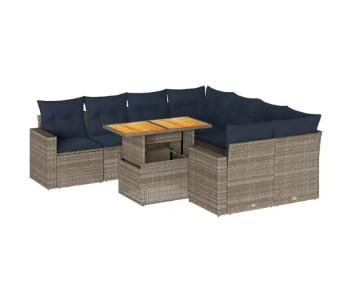 9-Daļīgs Dārza Dīvāna Komplekts Ar Matračiem, Pelēks Pe Pinums Vidaxl