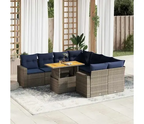 9-Daļīgs Dārza Dīvāna Komplekts Ar Matračiem, Pelēks Pe Pinums Vidaxl