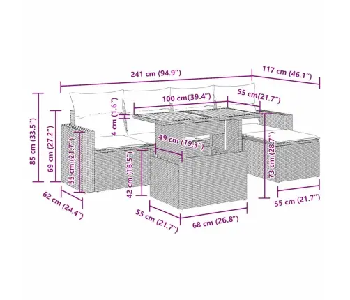 Sofos Komplektas Su Pagalvėlėmis, 6 Dalių, Juodas, Poliratanas