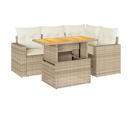 5-Daļīgs Dārza Dīvāna Komplekts, Matrači, Bēša Pe Rotangpalma Vidaxl