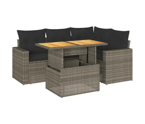 5-Daļīgs Dārza Dīvāna Komplekts Ar Matračiem, Pelēks Pe Pinums Vidaxl