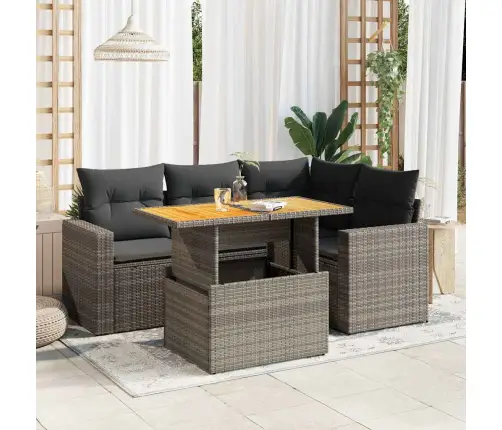 5-Daļīgs Dārza Dīvāna Komplekts Ar Matračiem, Pelēks Pe Pinums Vidaxl