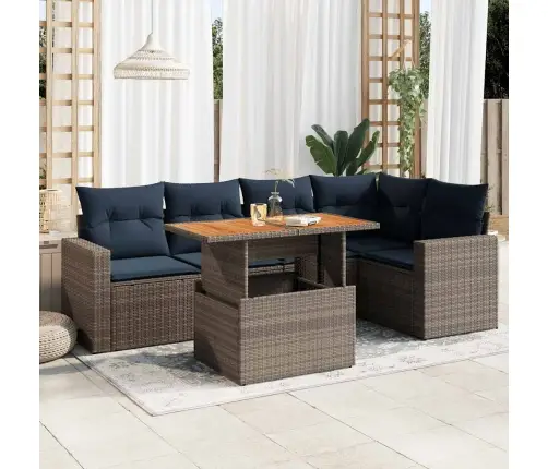 6-Daļīgs Dārza Dīvāna Komplekts Ar Matračiem, Pelēks Pe Pinums Vidaxl