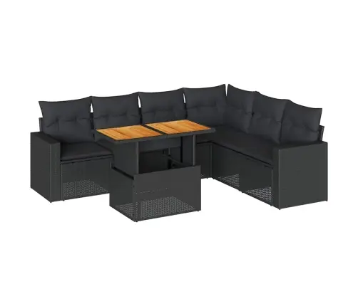 7-Daļīgs Dārza Dīvāna Komplekts Ar Matračiem, Melna Pe Vidaxl