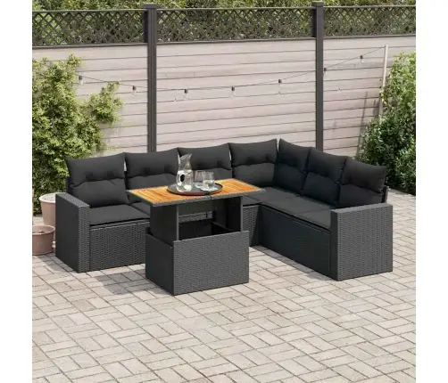 7-Daļīgs Dārza Dīvāna Komplekts Ar Matračiem, Melna Pe Vidaxl