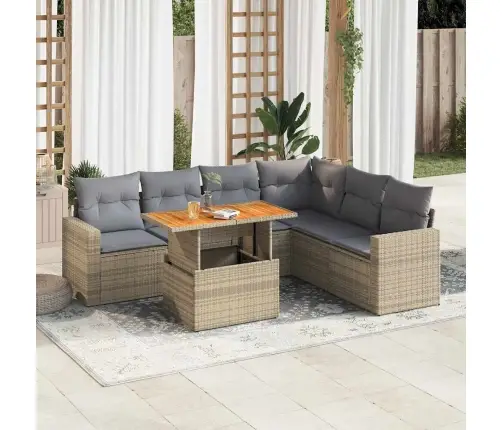 7-Daļīgs Dārza Dīvāna Komplekts, Matrači, Bēša Pe Rotangpalma Vidaxl