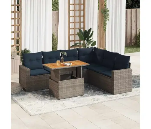 7-Daļīgs Dārza Dīvāna Komplekts, Matrači, Pelēka Pe Rotangpalma Vidaxl