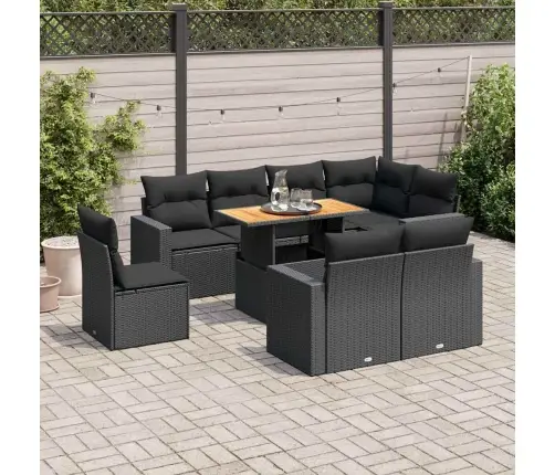 9-Daļīgs Dārza Dīvāna Komplekts, Matrači, Melna Pe Rotangpalma Vidaxl