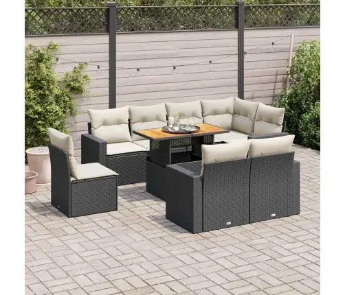 9-Daļīgs Dārza Dīvāna Komplekts, Matrači, Melna Pe Rotangpalma Vidaxl