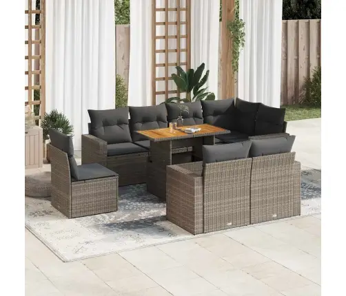 Sofos Komplektas Su Pagalvėlėmis, 9 Dalių, Pilkas, Poliratanas