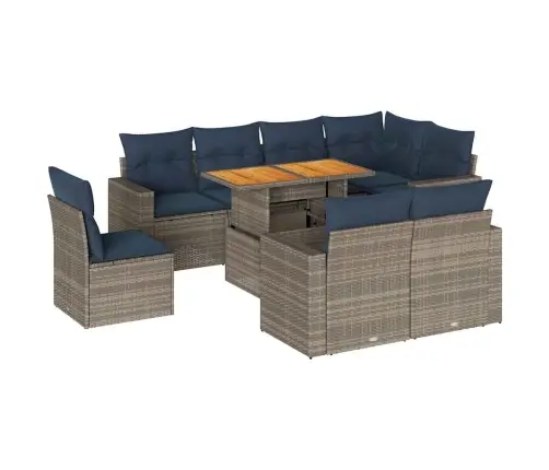 9-Daļīgs Dārza Dīvāna Komplekts Ar Matračiem, Pelēks Pe Pinums Vidaxl