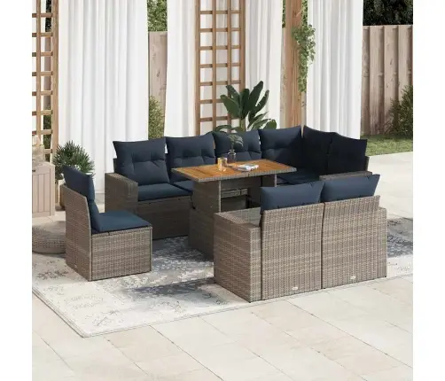 9-Daļīgs Dārza Dīvāna Komplekts Ar Matračiem, Pelēks Pe Pinums Vidaxl