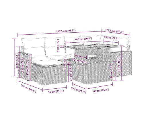 7-Osaline Aiadiivani Komplekt Patjadega, Must, Polürotang
