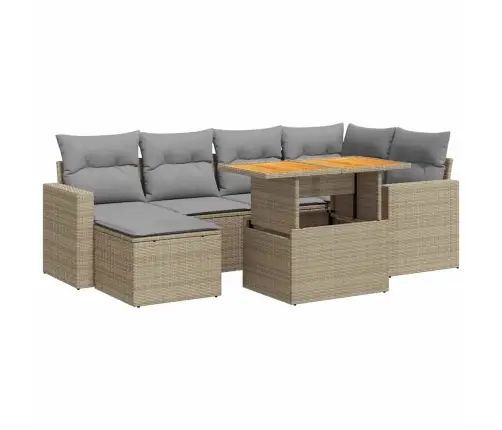 7-Daļīgs Dārza Dīvāna Komplekts, Matrači, Bēša Pe Rotangpalma Vidaxl