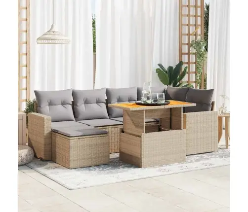 7-Daļīgs Dārza Dīvāna Komplekts, Matrači, Bēša Pe Rotangpalma Vidaxl