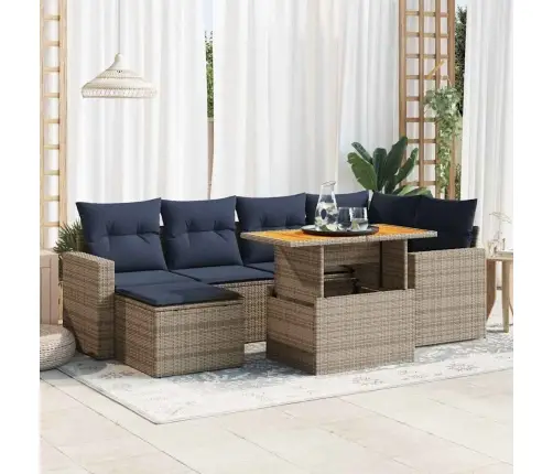 Sofos Komplektas Su Pagalvėlėmis, 7 Dalių, Pilkas, Poliratanas