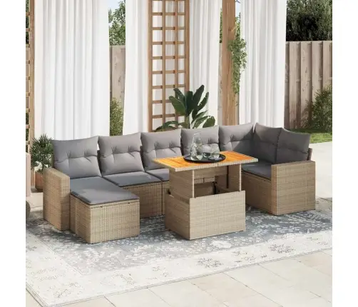 8-Daļīgs Dārza Dīvāna Komplekts, Matrači, Bēša Pe Rotangpalma Vidaxl