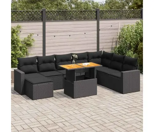 Sodo Komplektas Su Pagalvėlėmis, 9 Dalių, Juodas, Poliratanas