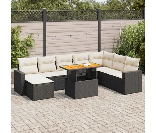 9-Daļīgs Dārza Dīvāna Komplekts, Matrači, Melna Pe Rotangpalma Vidaxl