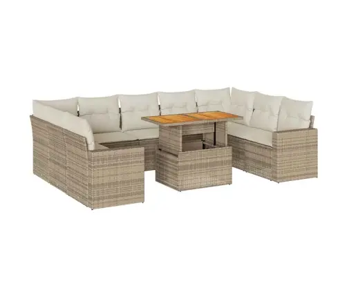 Sofos Komplektas Su Pagalvėlėmis, 10 Dalių, Smėlio, Poliratanas