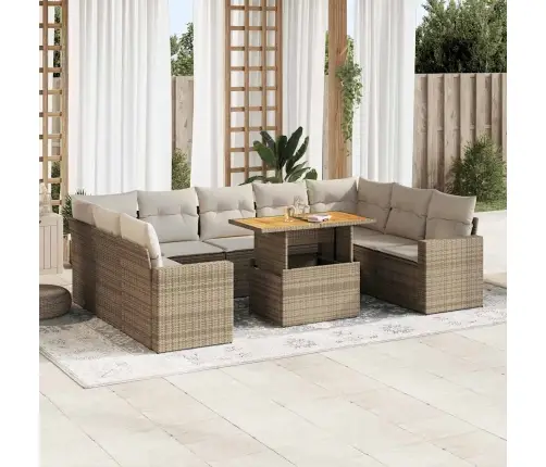 Sofos Komplektas Su Pagalvėlėmis, 10 Dalių, Smėlio, Poliratanas