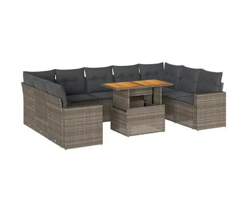 10-Daļīgs Dārza Dīvāna Komplekts Ar Matračiem, Pelēks Pe Pinums Vidaxl