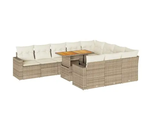 11-Daļīgs Dārza Dīvāna Komplekts, Matrači, Bēša Pe Rotangpalma Vidaxl