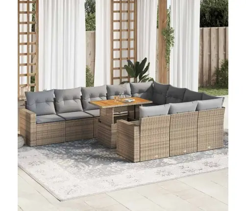 11-Daļīgs Dārza Dīvāna Komplekts, Matrači, Bēša Pe Rotangpalma Vidaxl