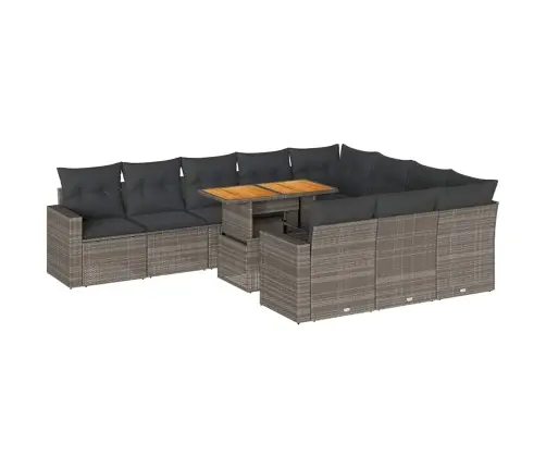 11-Daļīgs Dārza Dīvāna Komplekts Ar Matračiem, Pelēks Pe Pinums Vidaxl