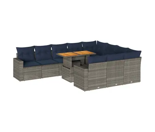 11-Daļīgs Dārza Dīvāna Komplekts Ar Matračiem, Pelēks Pe Pinums Vidaxl