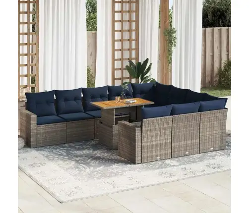 11-Daļīgs Dārza Dīvāna Komplekts Ar Matračiem, Pelēks Pe Pinums Vidaxl