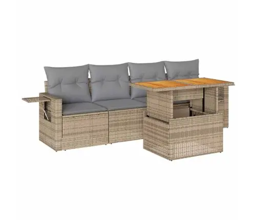 5-Daļīgs Dārza Dīvāna Komplekts, Matrači, Bēša Pe Rotangpalma Vidaxl