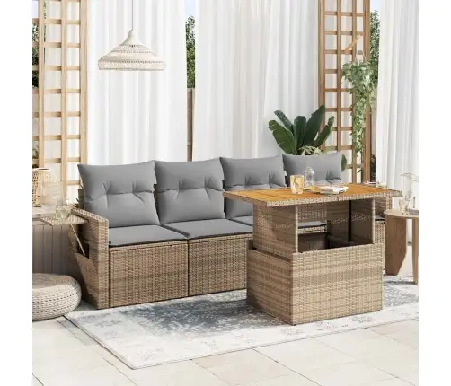 5-Daļīgs Dārza Dīvāna Komplekts, Matrači, Bēša Pe Rotangpalma Vidaxl