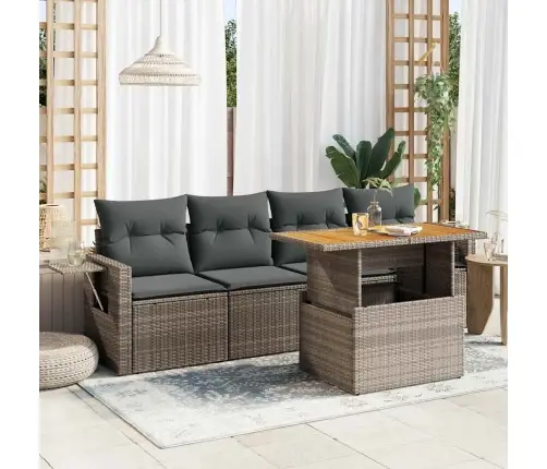 Sofos Komplektas Su Pagalvėlėmis, 5 Dalių, Pilkas, Poliratanas