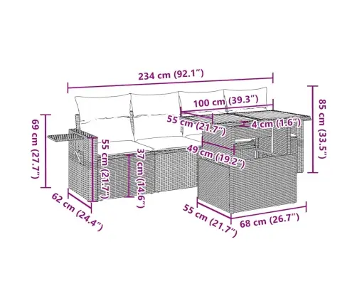 5-Osaline Aiamööblikomplekt Istmepatjadega, Polürotang, Hall