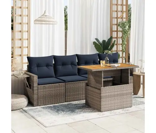 5-Osaline Aiamööblikomplekt Istmepatjadega, Polürotang, Hall